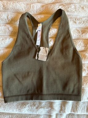 FP Movement by Free People Olive Ribbed Racerback Crop Top